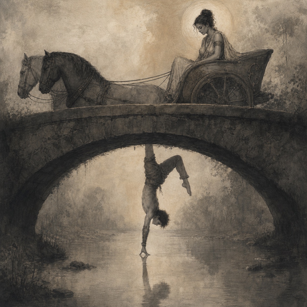 appeso sotto il ponte